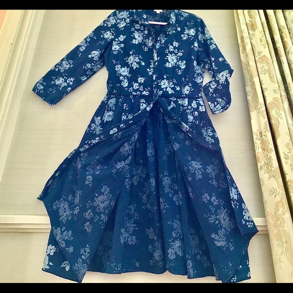 Gap Blue on Blue Cotton Linen Day Dress - Picture 3 of 8